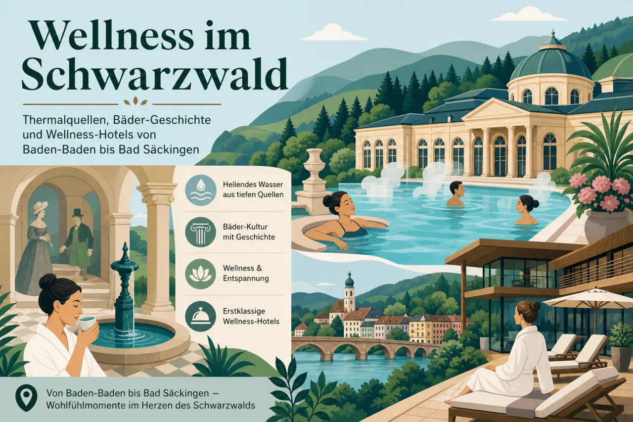 Wellness im Schwarzwald: Thermalquellen, Bäder-Geschichte und Wellness-Hotels von Baden-Baden bis Bad Säckingen