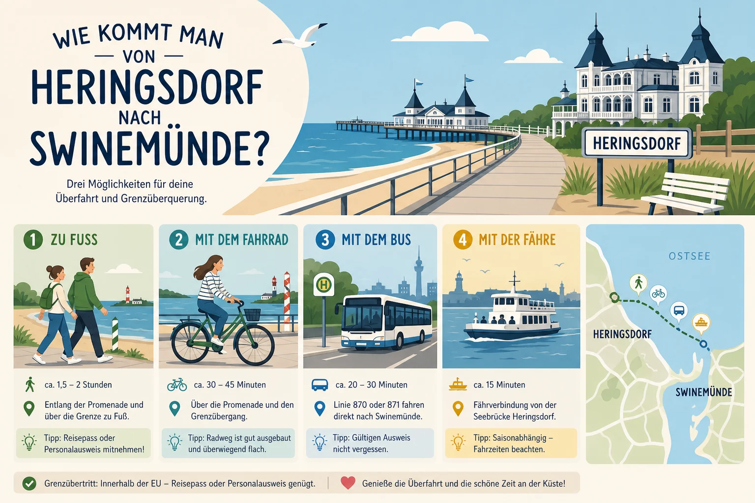 Wie kommt man von Heringsdorf nach Swinemünde?