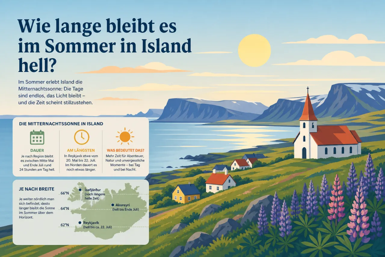 Wie lange bleibt es im Sommer in Island hell?