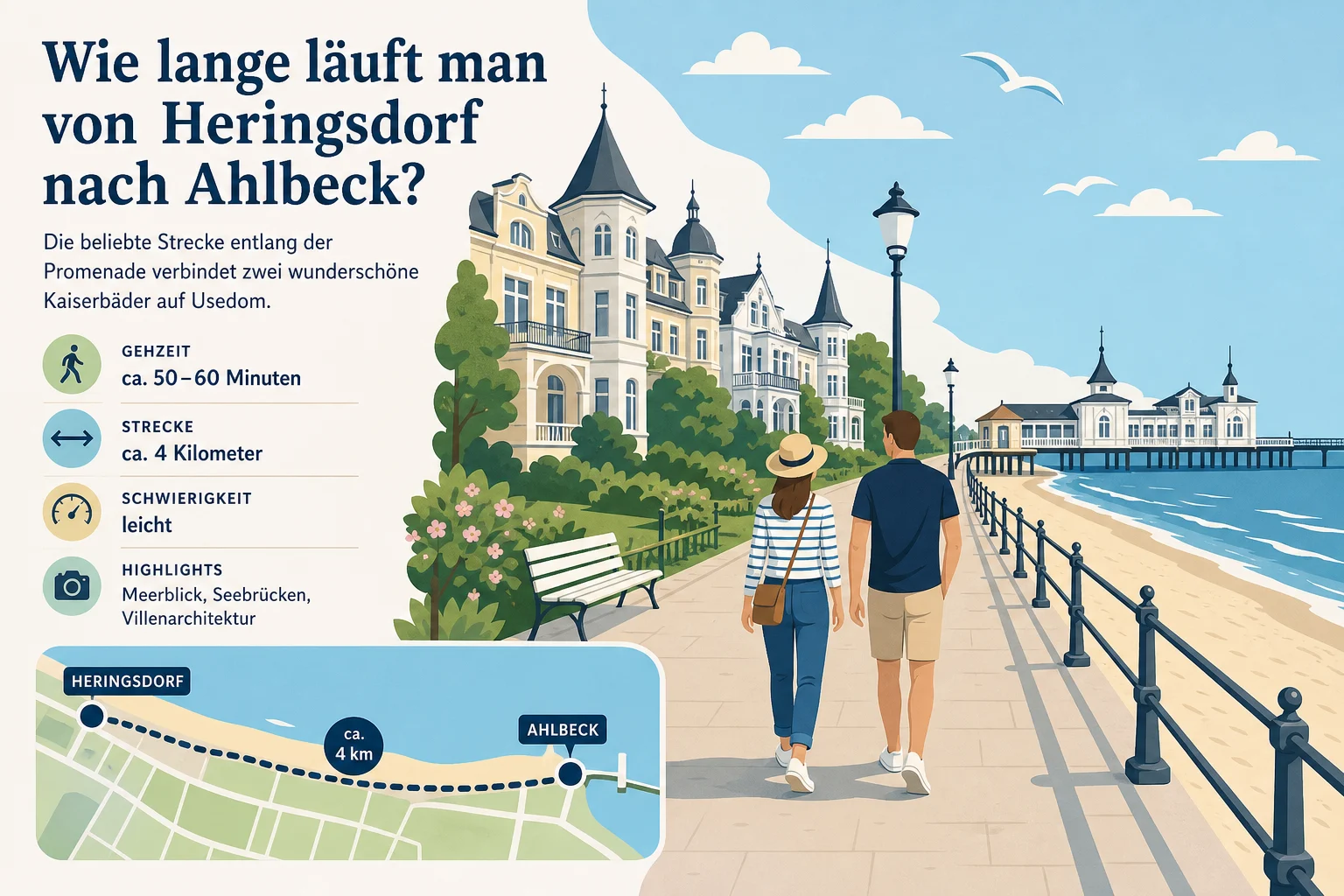 Wie lange läuft man von Heringsdorf nach Ahlbeck?