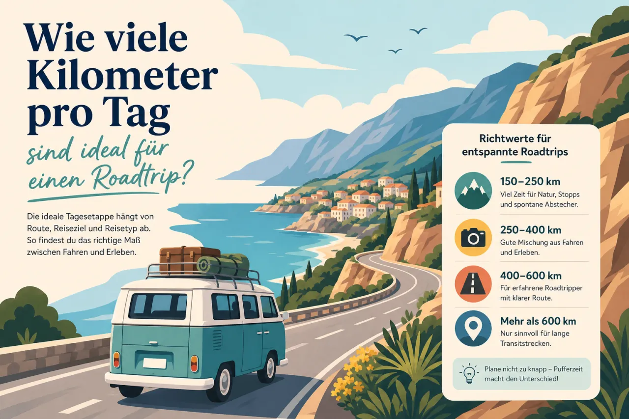Wie viele Kilometer pro Tag sind ideal für einen Roadtrip?