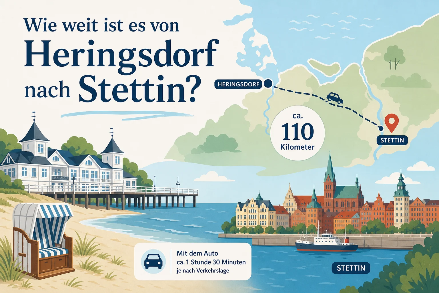 Wie weit ist es von Heringsdorf nach Stettin?
