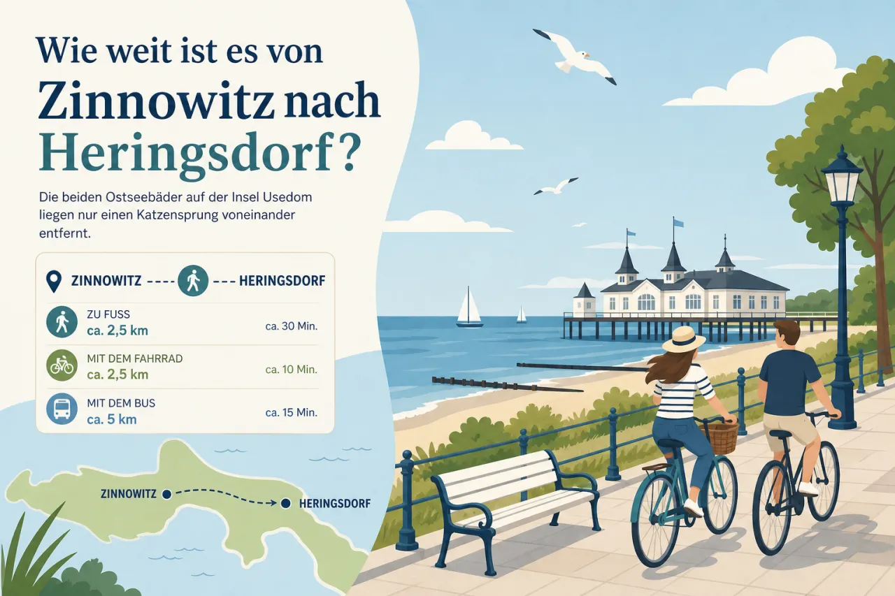 Wie weit ist es von Zinnowitz nach Heringsdorf?