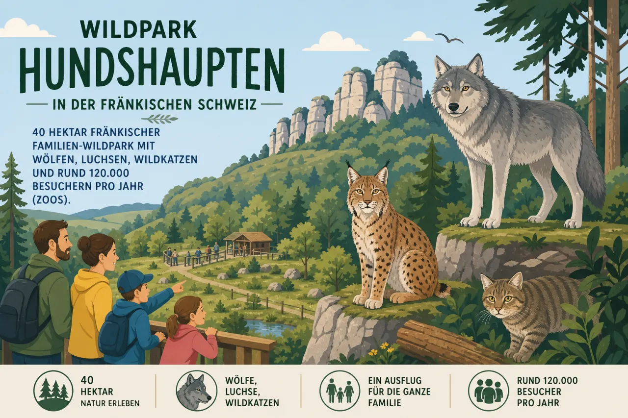 Wildpark Hundshaupten in der Fränkischen Schweiz: 40 Hektar fränkischer Familien-Wildpark mit Wölfen, Luchsen, Wildkatzen und rund 120.000 Besuchern pro Jahr