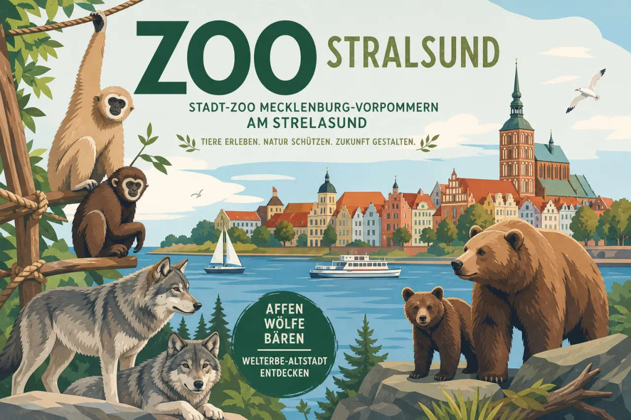 Zoo Stralsund — Stadt-Zoo Mecklenburg-Vorpommern am Strelasund mit Affen, Wölfen, Bären und Welterbe-Altstadt