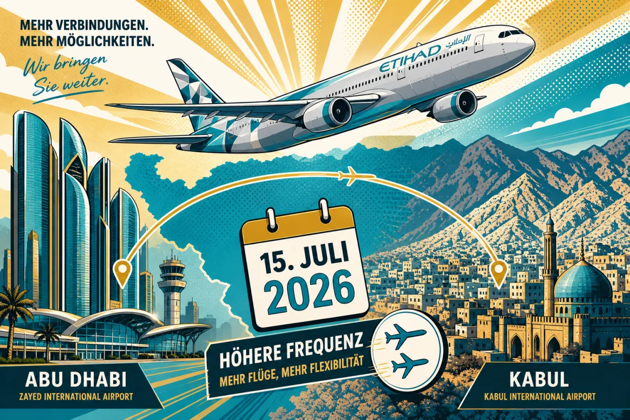 Etihad erhöht Kabul-Flüge ab Juli 2026 deutlich