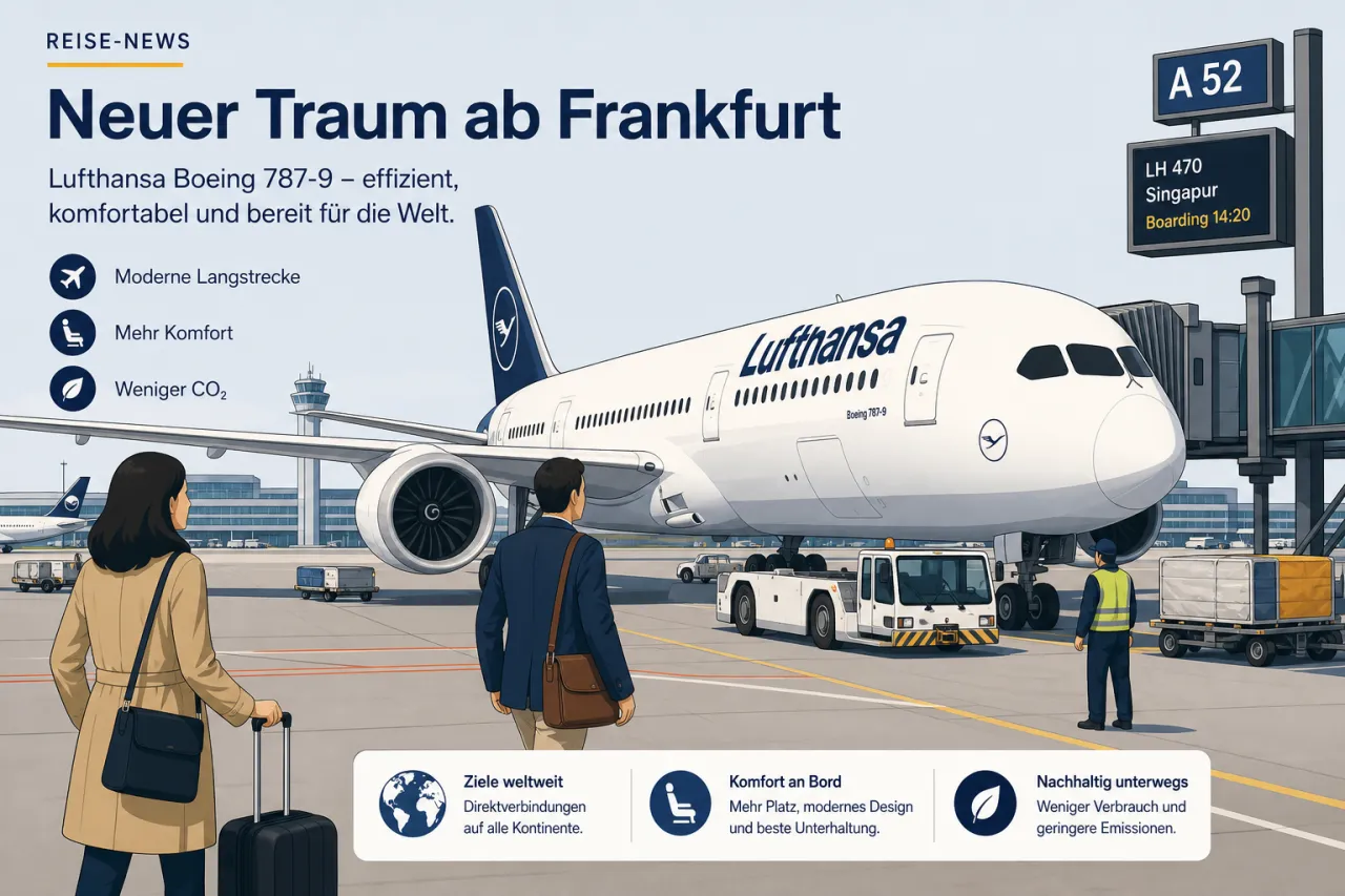 Lufthansa Boeing 787-9 am Gate, passend zur neuen Allegris-Kabine auf der Langstrecke