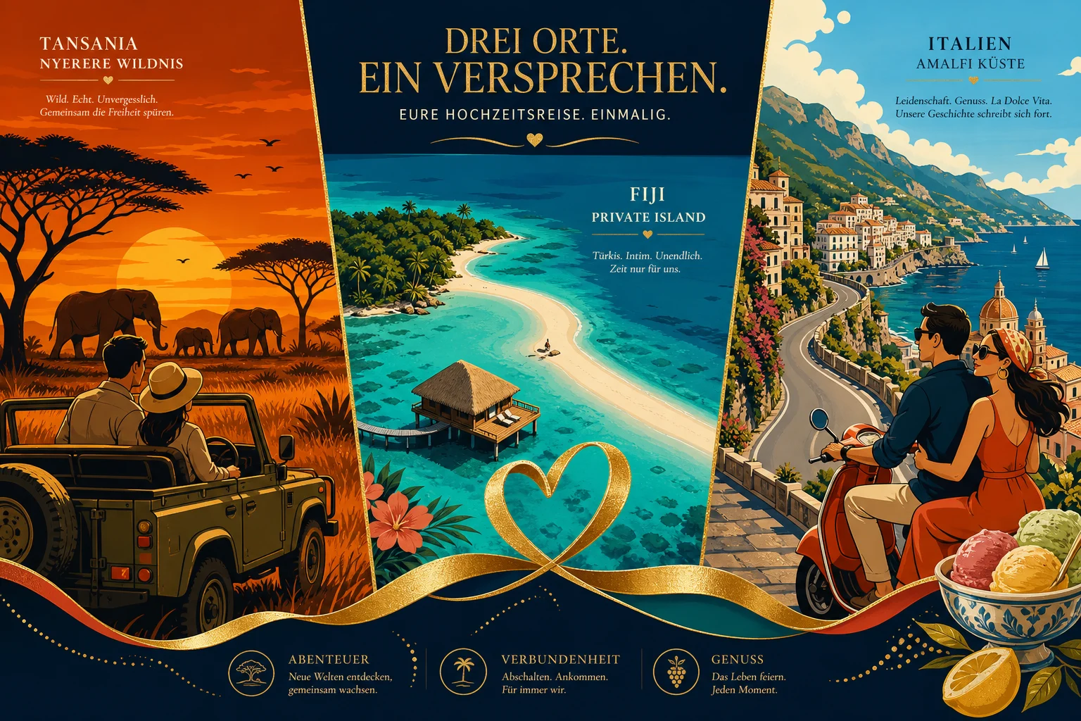 Luxus-Honeymoon-Trends 2026: Tansania, Südsee, Italien