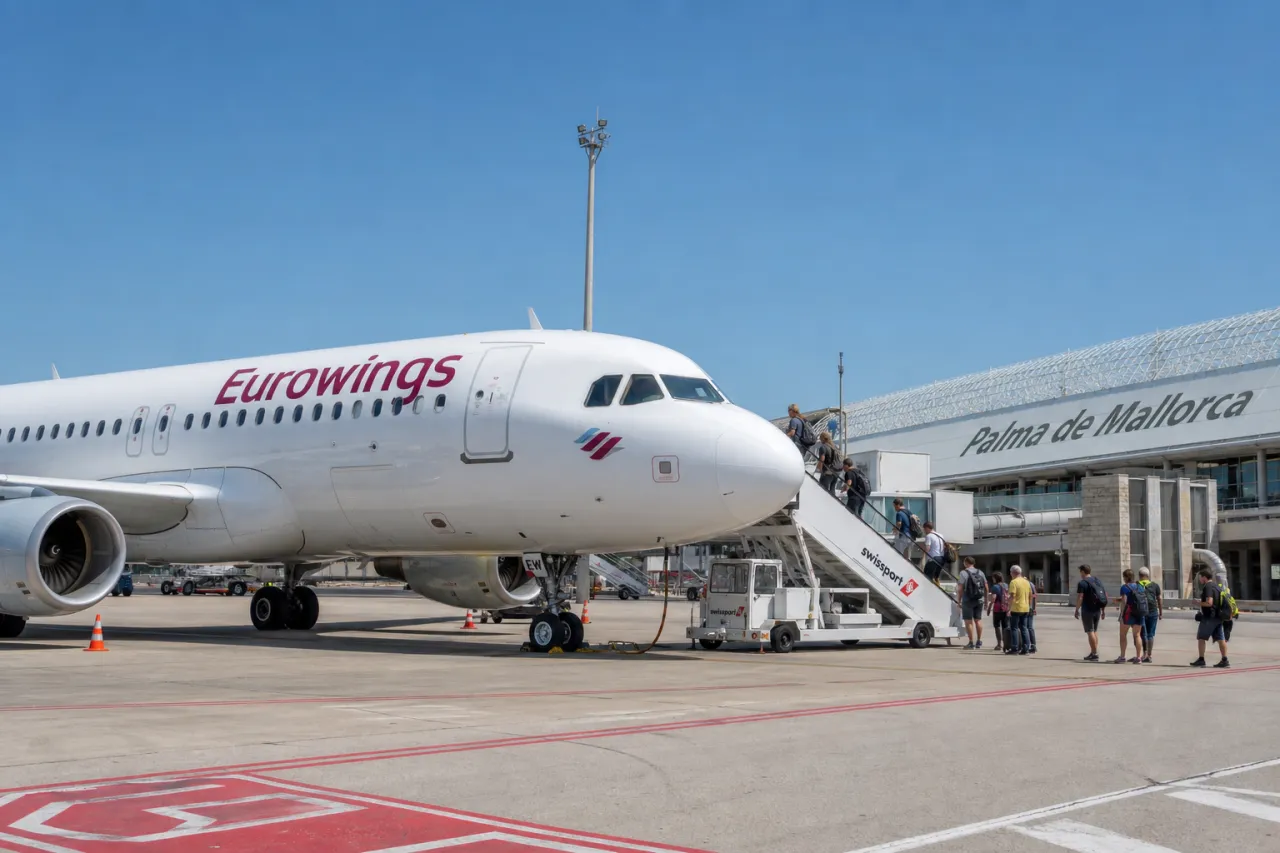 Eurowings-Flugzeug am Flughafen Palma de Mallorca vor dem Start