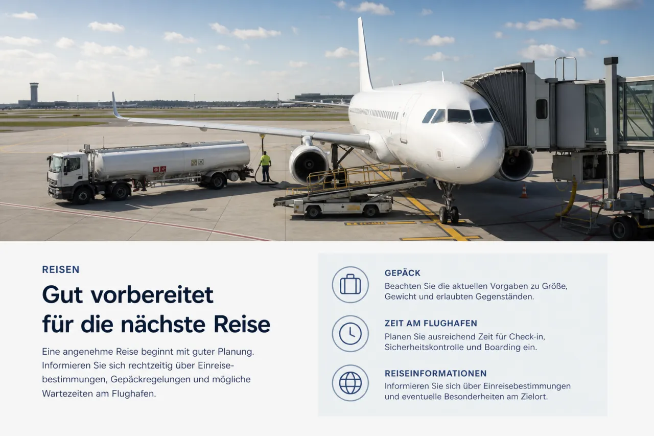 Flugzeug am Gate, daneben Betankung auf dem Vorfeld