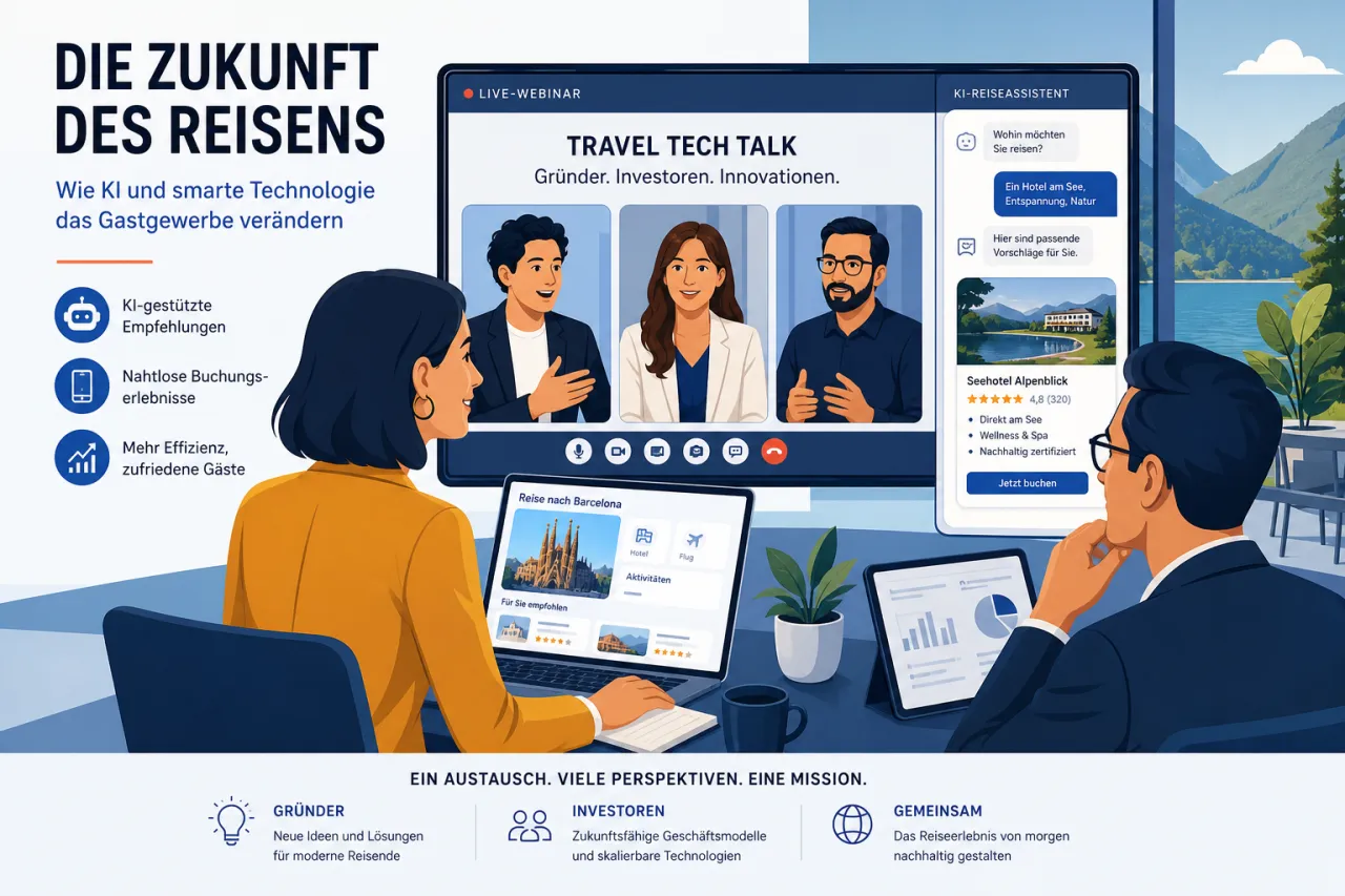 Travel-Tech-Webinar mit Start-ups und Investoren zum Thema KI im Reisevertrieb