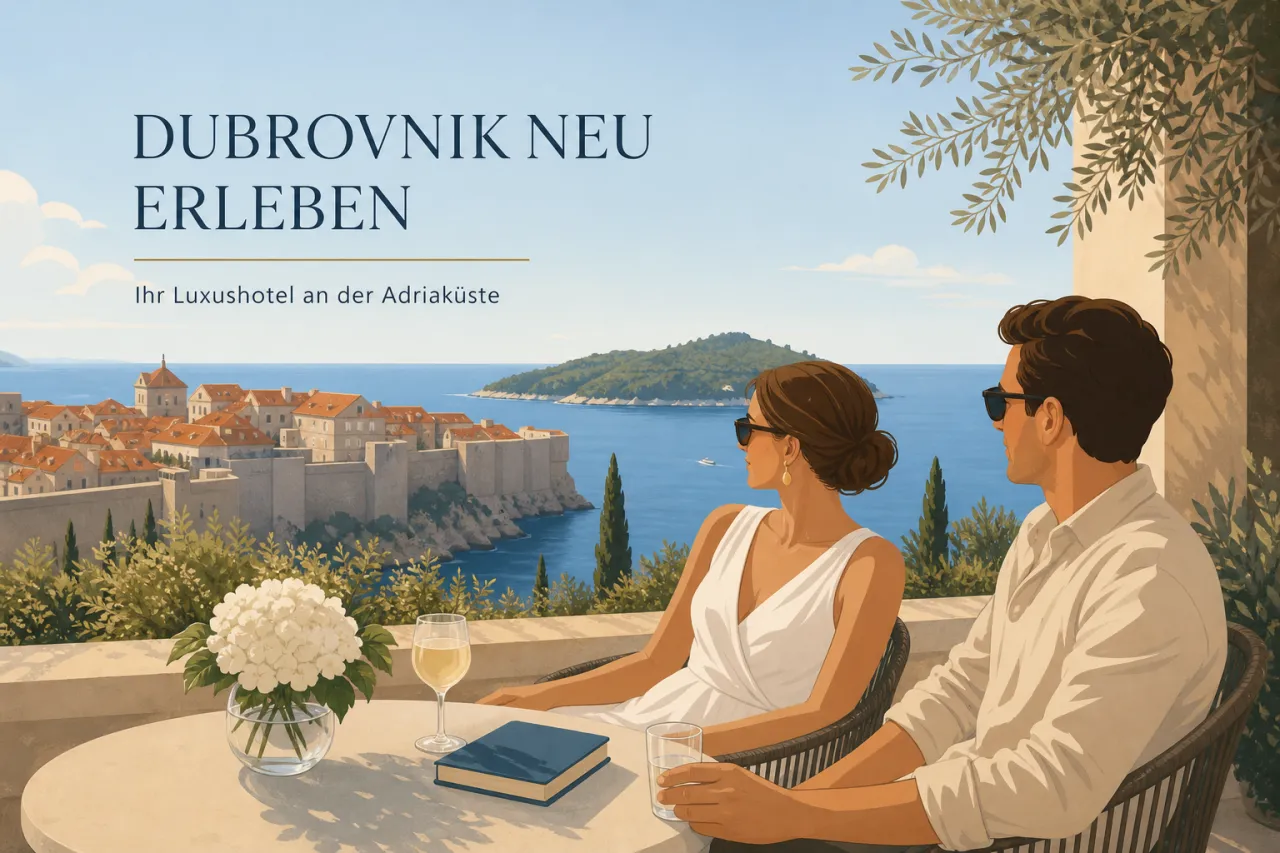 Villa Argentina und Villa Orsula in Dubrovnik mit Blick auf die Stadtmauern und Lokrum