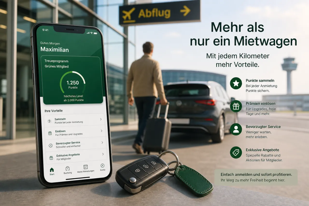 Europcar-App auf dem Smartphone mit Treueprogramm und Mietwagenvorteilen