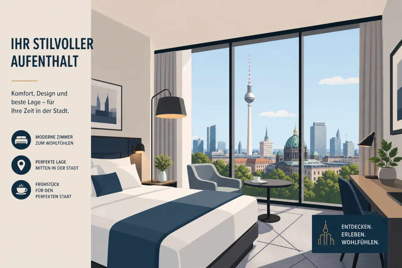 Premier-Inn-Hotelzimmer mit Blick auf die Stadt und Fensterfront