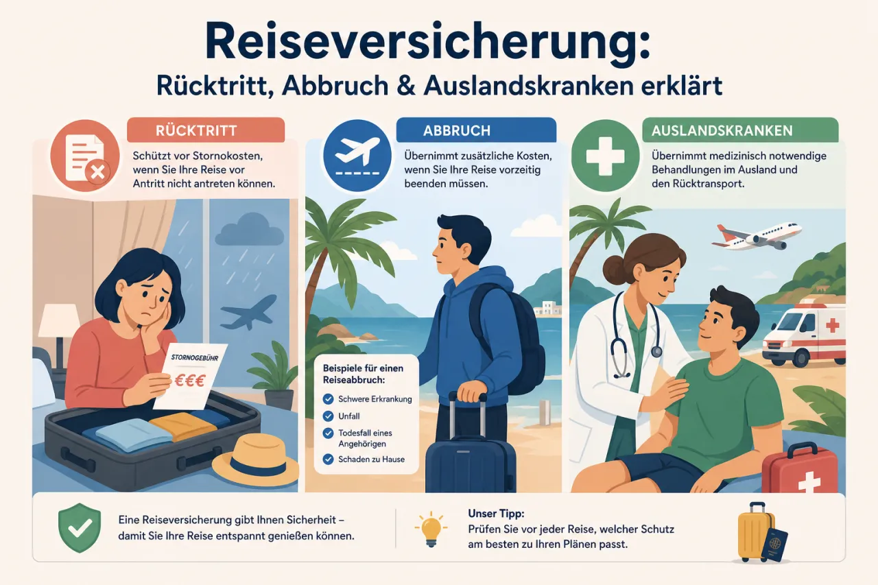 Reiseversicherung: Rücktritt, Abbruch & Auslandskranken erklärt