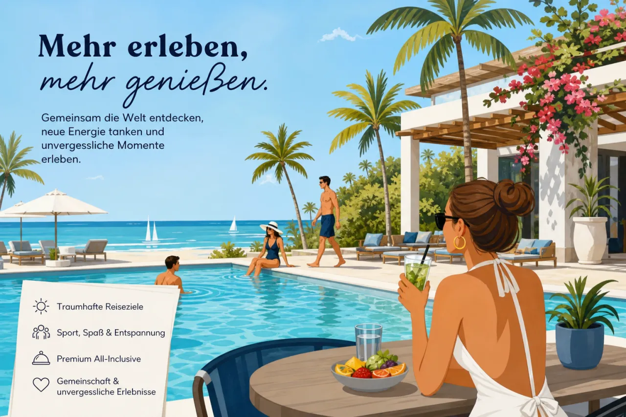 Club-Med-Resort mit Strand und Pool als Symbol für freie Zeit im Urlaub