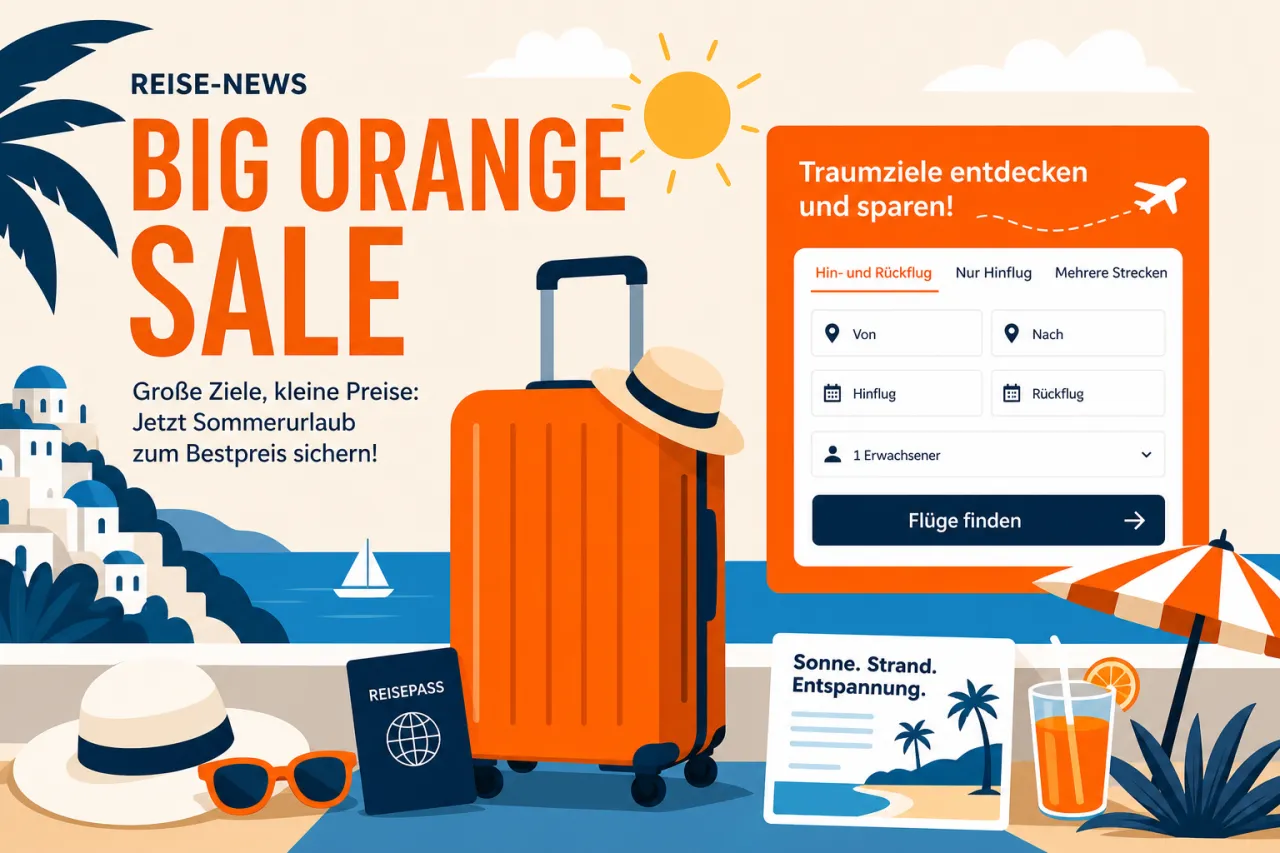 easyJet-Hinweis zum Big Orange Sale mit Rabatt auf Pauschalreisen und Flugbuchungen