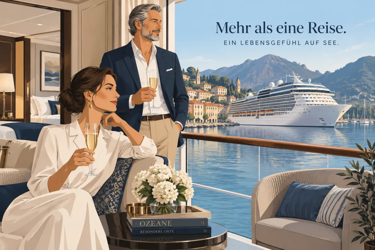 Luxus-Kreuzfahrtschiff von Regent Seven Seas im Hafen bei ruhiger See