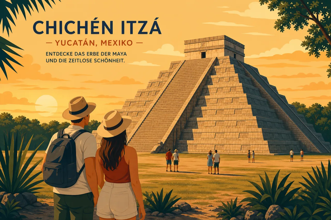 Chichén Itzá in Yucatán mit Stufenpyramide im Abendlicht