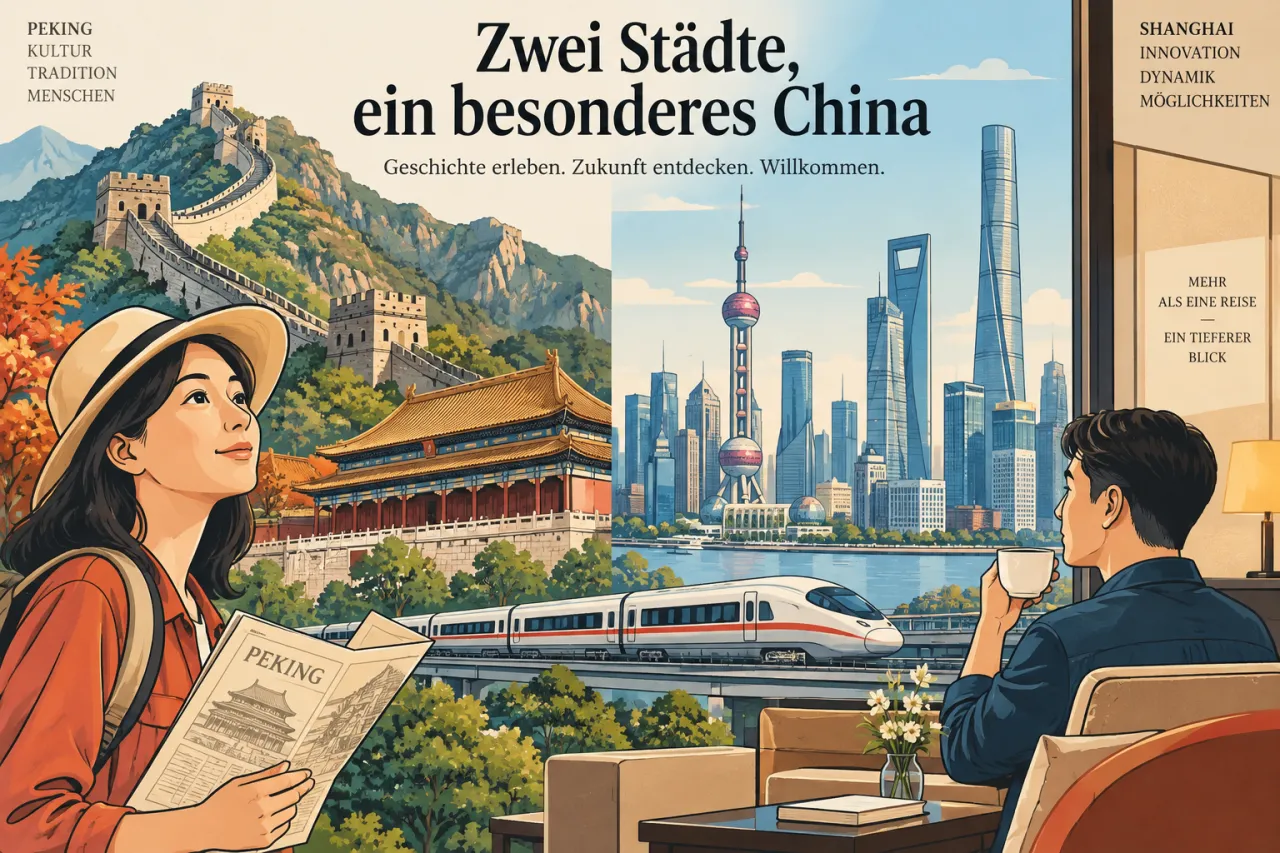 Peking und Shanghai als Kontrast auf einer China-Rundreise mit Tempel, Skyline und Hochgeschwindigkeitszug