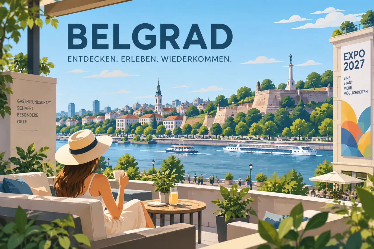 Belgrad mit Blick auf die Stadt und das Expo-Thema 2027