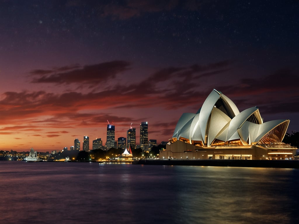 Auf dem Bild ist das berühmte Sydney Opera House zu sehen, das sich am Hafen von Sydney befindet. Die beeindruckende Architektur und die Beleuchtung bei Nacht erzeugen eine spektakuläre Atmosphäre.

Hier sind 50 Gründe, warum du nach Sydney reisen solltest:

1. Atemberaubende Strände wie Bondi und Manly.
2. Das ikonische Sydney Opera House.
3. Vivid Sydney, ein spektakuläres Lichtfestival.
4. Die Sydney Harbour Bridge für atemberaubende Ausblicke.
5. Fantastische Restaurants mit internationaler Küche.
6. Die Lebendigkeit des Darling Harbour.
7. Nationale Parks und wunderschöne Natur.
8. Der Taronga Zoo mit einzigartigen Tieren.
9. Kulturelle Vielfalt und Festivals das ganze Jahr über.
10. Historische Stätten wie das Rocks-Viertel.
11. Schöne Wanderwege, wie den Bondi to Coogee Walk.
12. Shopping in den Trendvierteln wie Surry Hills.
13. Kunstgalerien und Museen, z. B. die Art Gallery of New South Wales.
14. Die entspannte Atmosphäre in Cafés.
15. Weinverkostungen im Hunter Valley in der Nähe.
16. Surfen und Wassersportangebote an den Stränden.
17. Die unerreichte Skyline von Sydney bei Nacht.
18. Bootsfahrten im Hafen für beeindruckende Ausblicke.
19. Die Royal Botanic Garden für eine grüne Oase.
20. Die Möglichkeit, Kängurus und Koalas zu sehen.
21. Beeindruckende Straßenkunst in innerstädtischen Vierteln.
22. Das Sydney Aquarium, ein Erlebnis für die ganze Familie.
23. Abendessen mit Blick auf den Hafen.
24. Tägliche Touren und Bootsfahrten nach Manly.
25. Die vielfältige Musikszene und Konzerte.
26. Kulinarische Märkte wie den Sydney Fish Market.
27. Besuche in historischen Gefängnissen wie dem Old Gaol.
28. Die Möglichkeit, Farmen und Weingüter zu erkunden.
29. Sportereignisse live erleben (Rugby, Cricket etc.).
30. Die entspannte australische Lebensweise.
31. Möglichkeiten für Tagesausflüge in die Blue Mountains.
32. Workshops und Kurse für die lokale Kultur.
33. Multikulti-Nachtmärkte und Food-Festivals.
34. Die lokale Kunstszene und Straßenfeste.