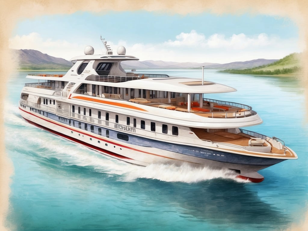 Auf dem Bild ist ein modernes Flusskreuzfahrtschiff zu sehen, das die A-ROSA SENA darstellt. Dieses Schiff bietet Komfort und Stil für Kreuzfahrtreisen auf Flüssen. Die A-ROSA SENA verfügt über geräumige Kabinen, großzügige Deckbereiche und zahlreiche Annehmlichkeiten, die es zu einem perfekten Ort für entspannende Reisen machen. Die Architektur des Schiffs ist elegant und zeitgemäß, ideal für Urlauber, die die Landschaft vom Wasser aus genießen möchten.
