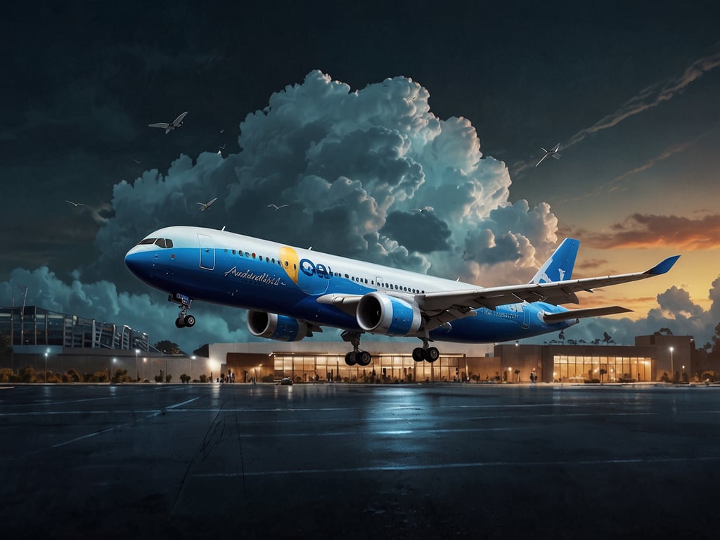 Auf dem Bild ist ein Flugzeug zu sehen, das im Steigflug vor einer dramatischen Wolkenlandschaft und einer modernen Gebäude-Kulisse abhebt. Der Himmel ist teils bewölkt und zeigt wunderschöne Farbverläufe. Dieses Bild symbolisiert möglicherweise die Zukunft des Reisens, unterstützt durch Technologien wie die Cloud-Lösungen von Amadeus und Microsoft. Gemeinsam ermöglichen sie eine innovative und effiziente Reiseerfahrung, die den Anforderungen der modernen Reisenden gerecht wird. Cloud-Power für die Reise der Zukunft!