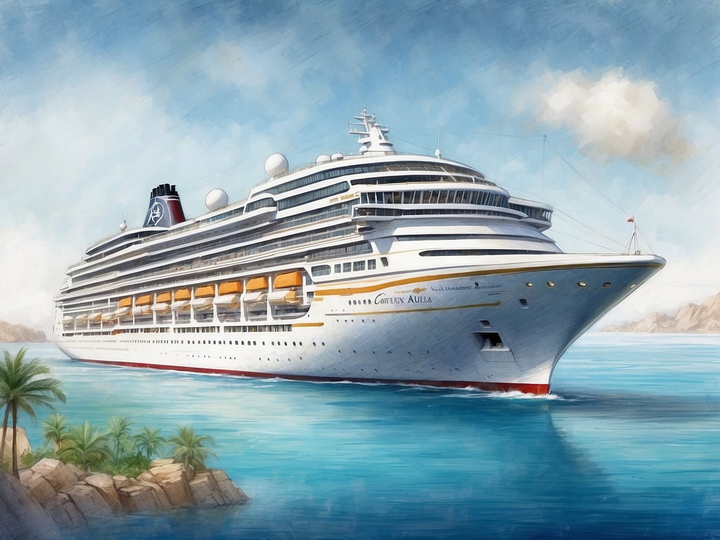 Auf dem Bild ist ein großes Kreuzfahrtschiff zu sehen, das in ruhigem Wasser fährt. Um das Schiff herum sind einige Palmen und eine malerische Küstenlinie zu erkennen. Es vermittelt ein Gefühl von Urlaub und Abenteuer.

Wenn es um die Top-Kreuzfahrten geht, führen diese oft zu beliebten Reisezielen wie:

1. **Karibik** - Wunderschöne Strände und lebendige Kulturen.
2. **Mittelmeer** - Historische Städte und traumhafte Küsten.
3. **Alaska** - Unberührte Natur und beeindruckende Fjorde.
4. **Asien** - Exotische Ziele und einzigartige Kulinarik.

Kreuzfahrten bieten vielfältige Reiseerlebnisse, je nach Wunsch der Passagiere.