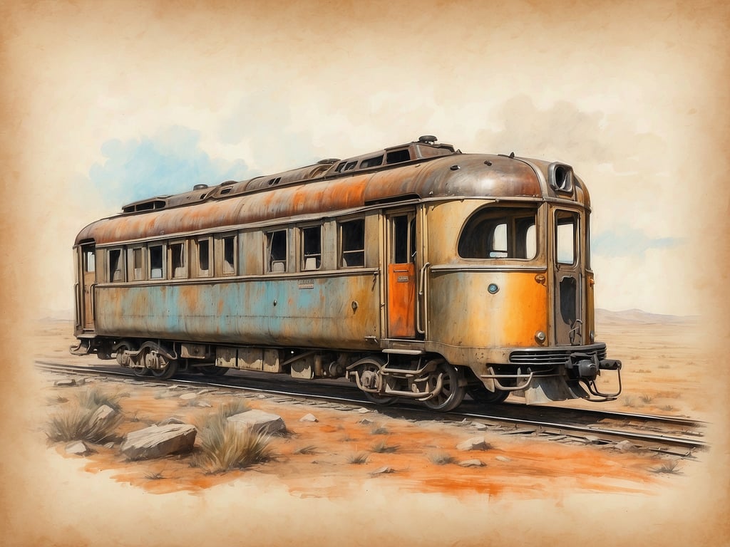 Auf dem Bild ist ein verlassener Waggon zu sehen, der auf einer abgelegenen Schiene steht. Solche 