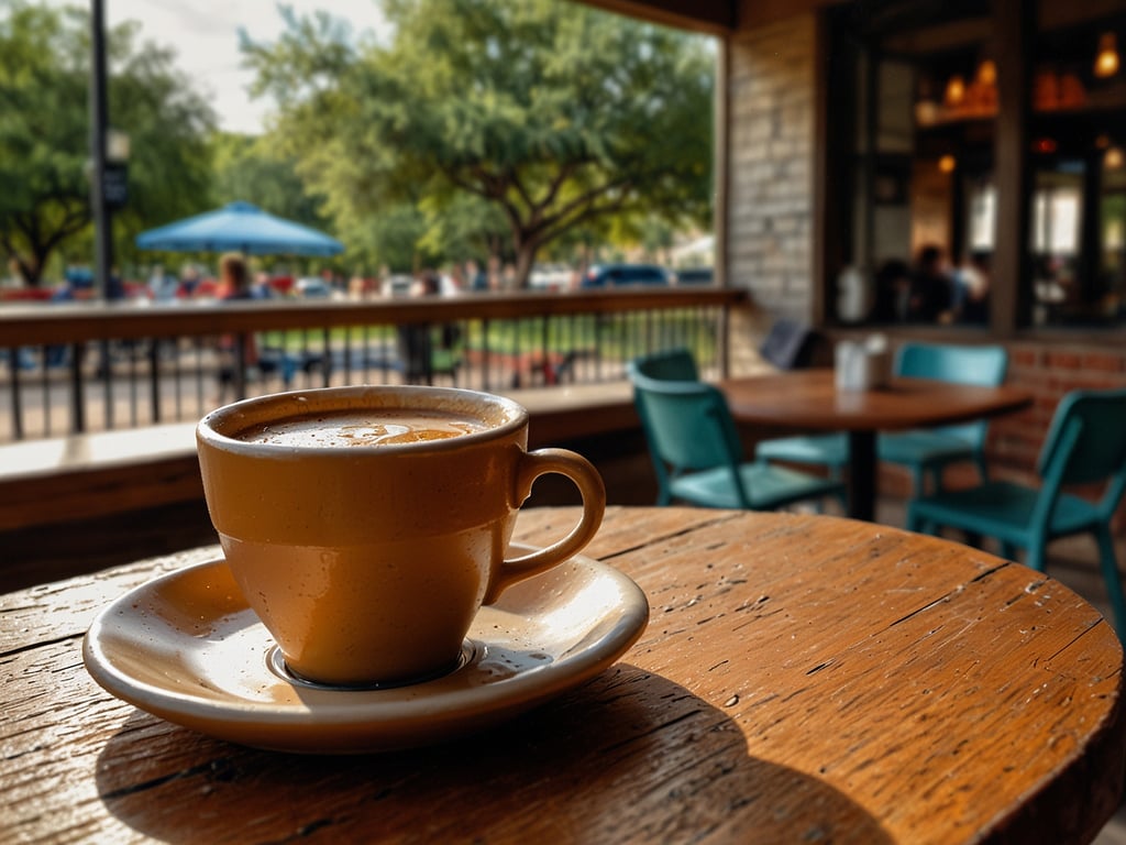 Auf dem Bild ist eine Tasse Kaffee auf einem Holztisch zu sehen. Um deinen perfekten Tag in Austin zu gestalten, kannst du folgende Tipps beachten:

1. **Frühstück in einem Café**: Beginne deinen Tag mit einem köstlichen Kaffee und einem Frühstück in einem der vielen trendigen Cafés in Austin, wie zum Beispiel 