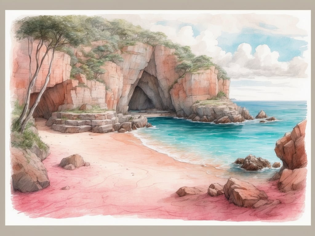 Auf dem Bild ist eine malerische Küstenlandschaft zu sehen, die an die Bermuda-Inseln erinnert. An solchen Orten können Besucher verschiedene Aktivitäten genießen, wie zum Beispiel:

- **Strandbesuche**: Die rosa Sandstrände der Bermuda-Inseln, wie der Horseshoe Bay Beach, sind bekannt für ihren feinen Sand und das klare Wasser.
- **Schwimmen und Schnorcheln**: Das kristallklare Wasser bietet ideale Bedingungen zum Schwimmen und Erkunden der Unterwasserwelt.
- **Wanderungen**: An der Küste und in den Hügeln können Wanderer die atemberaubende Natur und die tropische Vegetation genießen.
- **Besuch von Höhlen**: Die Bermuda-Inseln haben beeindruckende Höhlen, wie die Crystal Caves, die erkundet werden können.

Die idyllische Landschaft auf dem Bild vermittelt ein Gefühl von Ruhe und natürlicher Schönheit, das auf den Bermuda-Inseln weit verbreitet ist.
