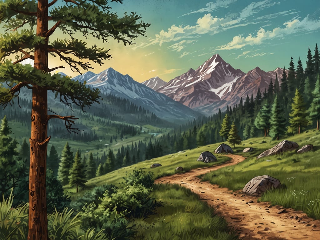 Auf dem Bild ist eine malerische Landschaft mit Bergen, Bäumen und einem Wanderweg zu sehen. Diese Umgebung ist perfekt für Aktivitäten, die Naturfreunde begeistern. Hier sind einige Vorschläge:

1. **Wandern**: Der gut sichtbare Pfad lädt zu Wanderungen ein, um die Natur zu erkunden.
2. **Fotografieren**: Die atemberaubende Aussicht eignet sich hervorragend für Landschaftsfotografie.
3. **Picknicken**: Eine Pause im Grünen mit einem Picknickkorb könnte entspannend sein.
4. **Vogelbeobachtung**: Die vielfältige Flora und Fauna bietet eine gute Möglichkeit, Vögel und andere Tiere zu beobachten.
5. **Naturführung**: Teilnahme an geführten Touren, um mehr über die lokale Tier- und Pflanzenwelt zu erfahren.

Diese Aktivitäten fördern ein bewusstes Erleben der Natur!