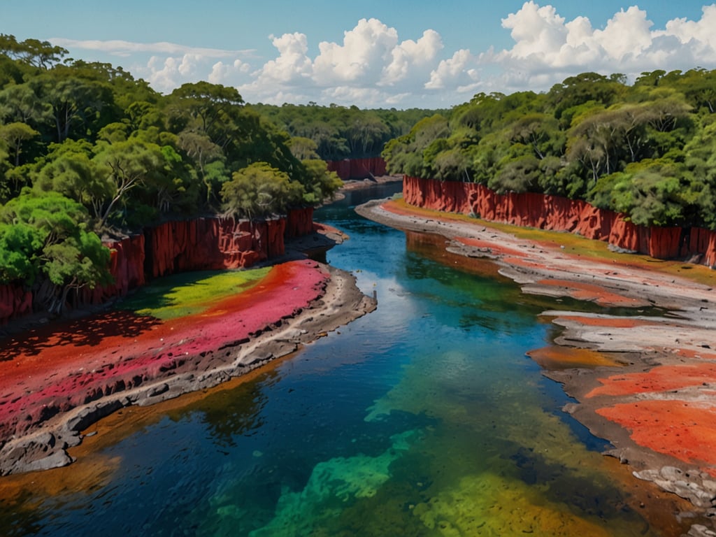 Auf dem Bild ist der wunderschöne Fluss Caño Cristales zu sehen, bekannt für seine einzigartigen Farben und die beeindruckende Natur. Rund um Caño Cristales gibt es viele großartige Aktivitäten und Attraktionen:

1. **Wanderungen**: Genießen Sie geführte Wanderungen durch den Nationalpark La Macarena, wo Sie die vielfältige Flora und Fauna entdecken können.

2. **Schwimmen**: An verschiedenen Stellen des Flusses ist das Schwimmen erlaubt, besonders in den natürlichen Pools, die sich bei Touristen großer Beliebtheit erfreuen.

3. **Fotografie**: Die lebhaften Farben des Wassers und der Umgebung bieten optimale Bedingungen für eindrucksvolle Fotos.

4. **Vogelbeobachtung**: Die Region beherbergt eine Vielzahl von Vogelarten, die Sie während Ihrer Erkundungen beobachten können.

5. **Kulturelle Erlebnisse**: Tauchen Sie ein in die lokale Kultur der indigenen Völker und erfahren Sie mehr über deren Traditionen und Lebensweise.

Diese Aktivitäten machen den Besuch von Caño Cristales zu einem unvergesslichen Erlebnis inmitten der Natur.
