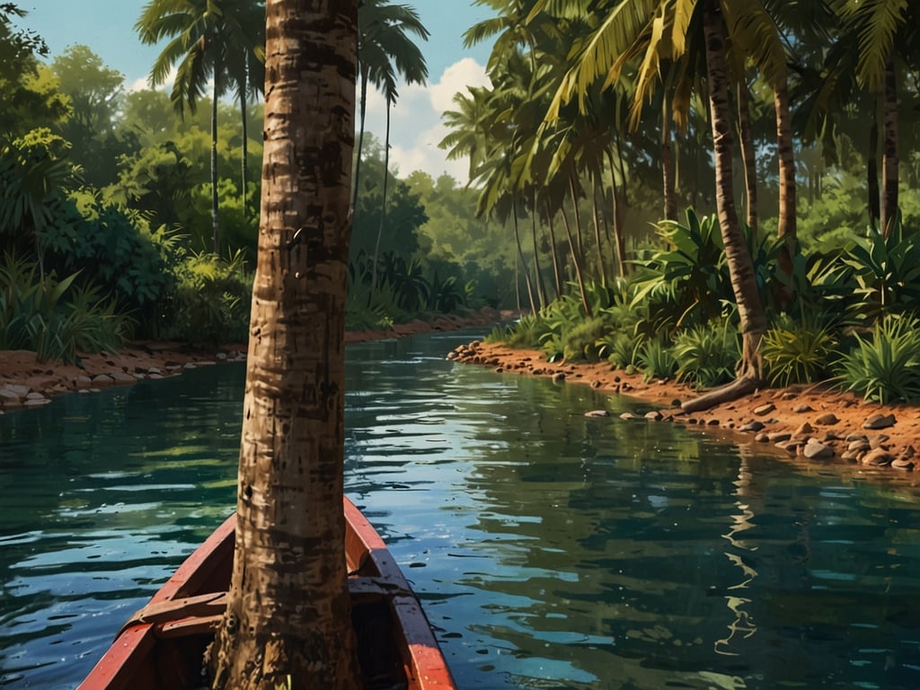 Auf dem Bild sieht man einen ruhigen Wasserweg, der von üppiger tropischer Vegetation umgeben ist. Palmen und dichte Pflanzen säumen das Ufer und verleihen der Szene eine entspannte, exotische Stimmung. Das kühle Wasser spiegelt die Umgebung wider und lädt zu einem Ausflug ein.

Wenn ich an Grenzerfahrungen in Panama denke, kommen mir Abenteuer in einer solchen Kulisse in den Sinn: Kajakfahrten durch verwinkelte Wasserstraßen, Erkundungen von geheimen Buchten und das Eintauchen in die vielfältige Tierwelt. Die Frische der Luft, das Rauschen der Blätter und die Entdeckung neuer Wege inmitten der Natur schaffen unvergessliche Erlebnisse, die den Alltag vergessen lassen.