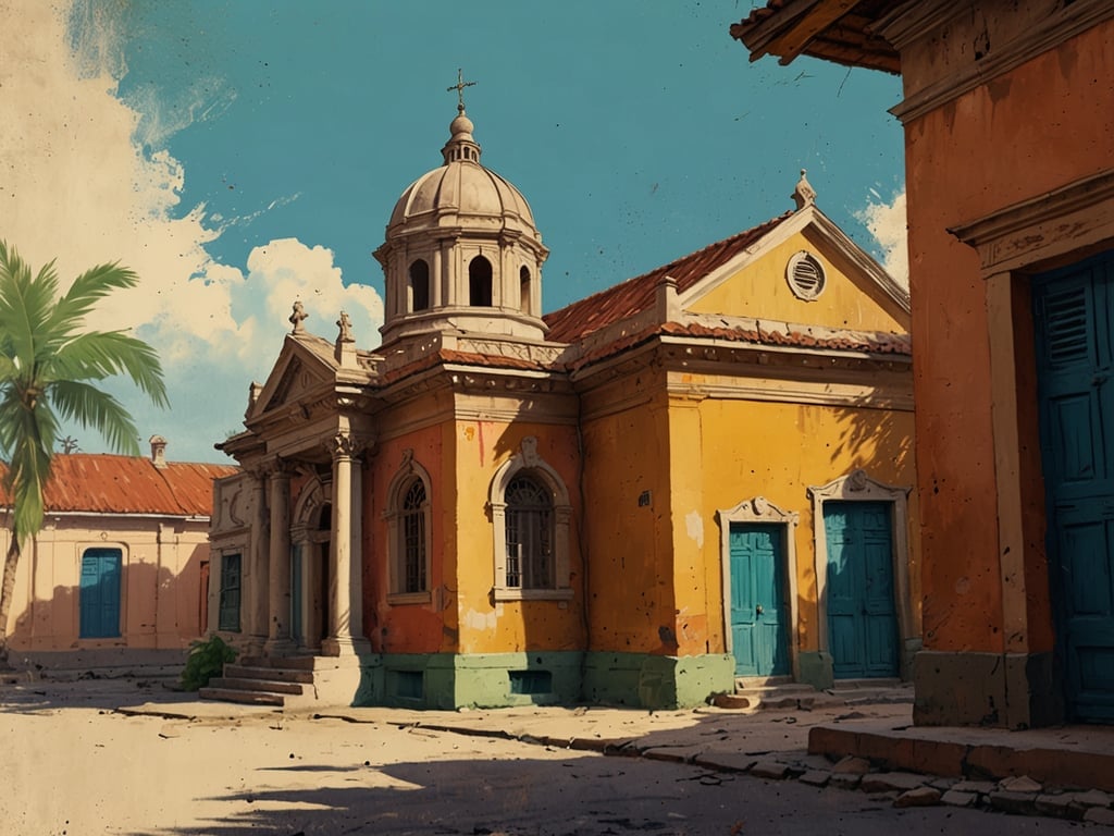 Auf dem Bild sind historische Gebäude zu sehen, die typisch für die Architektur im Casco Viejo, dem historischen Stadtzentrum von Panama-Stadt, sind. Die bunten Fassaden in Gelb und Blau zeugen von der kolonialen Geschichte und dem kulturellen Erbe der Region. Die Architektur kombiniert Elemente des spanischen Kolonialstils mit lokalen Einflüssen, was zu einem einzigartigen Stadtbild führt.

Die Verwendung von geschwungenen Formen, dekorativen Details und unterschiedlich gestalteten Fenstern spiegelt die Vielfalt der Kulturen wider, die im Laufe der Jahrhunderte in diesem Viertel zusammengekommen sind. Die Präsenz von Palmen und der Himmel im Hintergrund schaffen eine tropische Atmosphäre, die zusammen mit den architektonischen Merkmalen das Flair und den Charme von Casco Viejo betont.