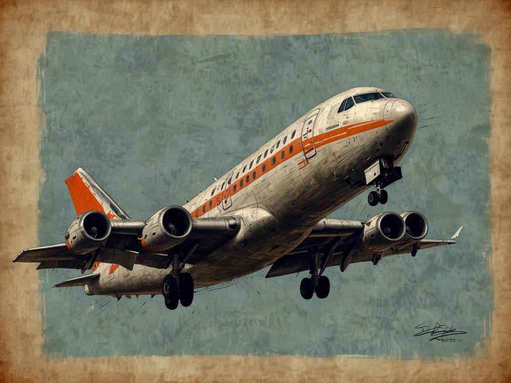 Auf dem Bild ist ein Flugzeug zu sehen, das gerade startet oder im Anflug ist. Es hat eine markante Farbgebung mit orangefarbenen Details. Dieses Flugzeug könnte für Charterflüge verwendet werden, da Charterflugzeuge oft spezielle Designs und eine unterschiedlich heftige Auslastung aufweisen.