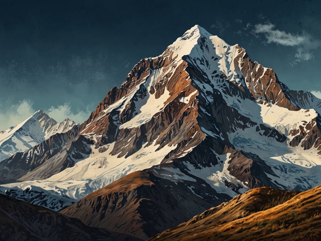 Auf dem Bild ist ein majestätischer Berg zu sehen, der möglicherweise den Cotopaxi in Ecuador darstellen könnte. Die schneebedeckte Spitze ist von beeindruckenden Felsformationen umgeben, die in warmen Erdtönen schimmern. Solche Landschaften strahlen eine faszinierende Schönheit aus, die sowohl herausfordernd als auch beruhigend wirkt. Die kontrastierenden Farben von Schnee und Stein unterstreichen die Erhabenheit der Natur und laden dazu ein, die unberührte Wildnis zu erkunden. Diese Faszination des Cotopaxi zieht Wanderer und Naturliebhaber gleichermaßen an.