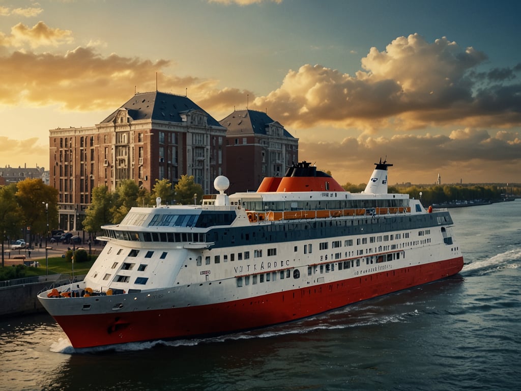 Auf dem Bild ist ein großes Schiff zu sehen, das an einem Hafen entlangfährt. Im Hintergrund stehen ansprechende Gebäude und Bäume, während der Himmel von einer schönen Abendstimmung erleuchtet wird. 

Genießen Sie mit DFDS das erweiterte Angebot: Fähre & Hotel in einem – so wird Ihre Reise leicht gemacht! Entdecken Sie neue Ziele bequem und mit einem Rundum-Service.