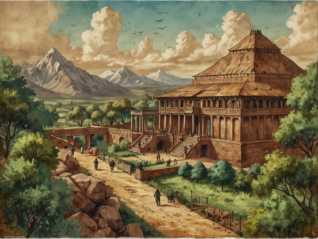 Auf dem Bild ist eine malerische Landschaft mit einem beeindruckenden Gebäude in der Mitte zu sehen. Das Gebäude hat eine antike Architektur, umgeben von einer grünen Umgebung mit Bäumen und einem Gebirgshorizont im Hintergrund. Menschen könnten auf den Wegen und Treppen hin und her gehen, was ein lebendiges Ambiente schafft. 

Wenn du nach abwechslungsreichen Angeboten in Niedersachsen suchst, kannst du zum Beispiel den Naturpark Lüneburger Heide besuchen, wo du Wanderungen und Radtouren unternehmen kannst. Auch das Schloss Oldenburg und das Straßenbahn-Museum in Wolfsburg bieten interessante Einblicke in die Geschichte und Kultur der Region.