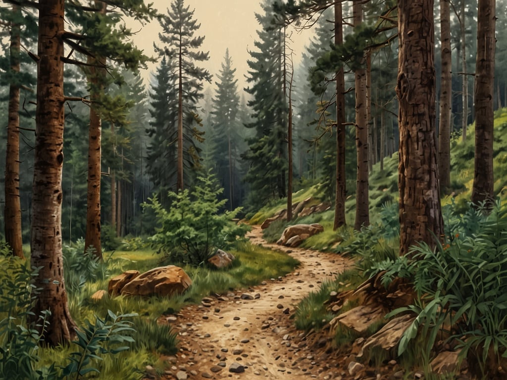 Auf dem Bild ist ein malerischer Waldweg zu sehen, umgeben von hohen Bäumen und üppigem Grün. Diese Art von Weg lädt zu Wanderungen ein und erinnert an die vielfältigen Wanderwege in Lübeck und der umliegenden Natur. In Lübeck gibt es zahlreiche Routen, die durch Wälder, entlang von Feldern und an Gewässern vorbeiführen. Die verschiedenen Landschaften bieten sowohl ruhige Spaziergänge als auch herausfordernde Wanderungen für Naturliebhaber aller Art. Besonders schön sind die Wege, die durch die alten Wälder führen, ähnlich dem im Bild, wo man die Ruhe der Natur genießen kann.