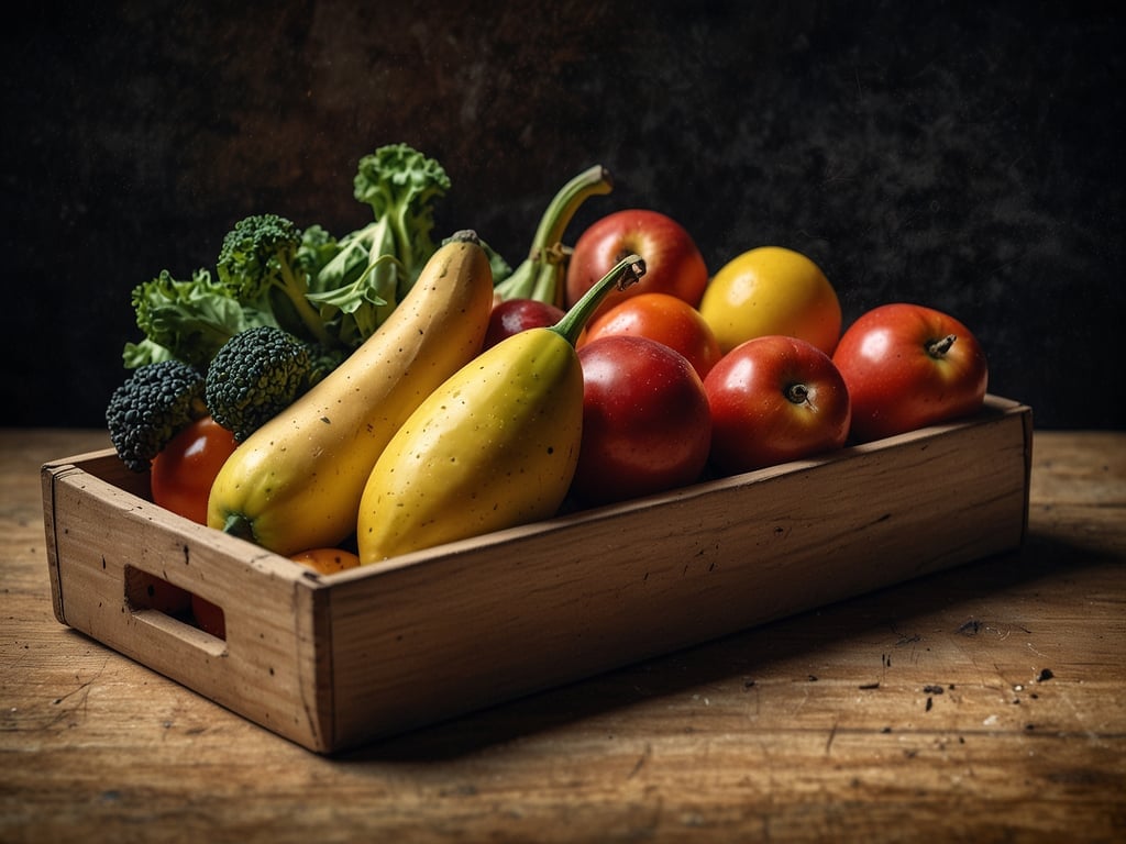 Auf dem Bild sind frisches Obst und Gemüse in einer Holzschale zu sehen, darunter Bananen, Tomaten und Brokkoli. Kulinarisch gesehen bietet Ottawa einige Highlights, wo man frische, lokale Produkte genießen kann. 

Besonders bekannt sind die Ottawa Farmers' Markets, in denen man hochwertige, saisonale Erzeugnisse findet. Außerdem sind Restaurants wie 