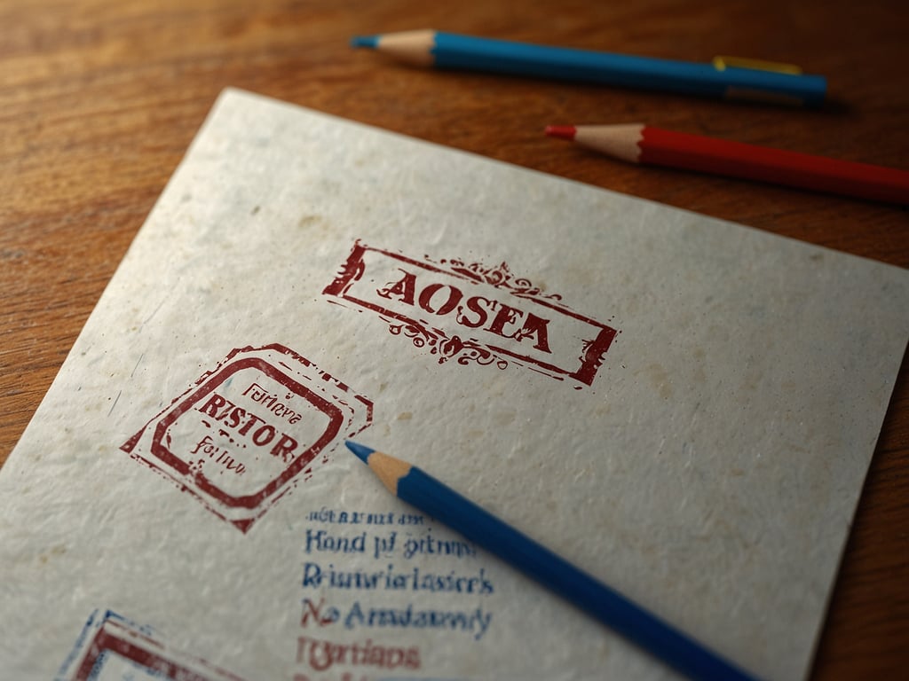 Auf dem Bild ist ein Blatt Papier mit Stempeln und handgeschriebenem Text zu sehen, zusammen mit zwei Farbstiften, einem blauen und einem roten. Die Stempel könnten auf eine Art von Dokument oder Artwork hinweisen.

Für Reisende ist es wichtig, folgende Sicherheits- und Gesundheitstipps zu beachten:

1. **Gesundheitsvorsorge**: Achten Sie darauf, alle notwendigen Impfungen vor Ihrer Reise zu aktualisieren.

2. **Reiseversicherung**: Sorgen Sie dafür, dass Sie eine umfassende Reiseversicherung haben, die medizinische Notfälle abdeckt.

3. **Hygienemaßnahmen**: Waschen Sie regelmäßig Ihre Hände und nutzen Sie Desinfektionsmittel, insbesondere in öffentlichen Räumen.

4. **Wasser- und Lebensmittelhygiene**: Vermeiden Sie Leitungswasser und essen Sie nur gut gekochte Speisen, um gesundheitliche Risiken zu minimieren.

5. **Sicherheitsbewusstsein**: Seien Sie stets aufmerksam bezüglich Ihrer Umgebung und vermeiden Sie abgelegene oder unsichere Gegenden, besonders nachts. 

Viel Spaß und bleiben Sie sicher während Ihrer Reisen!