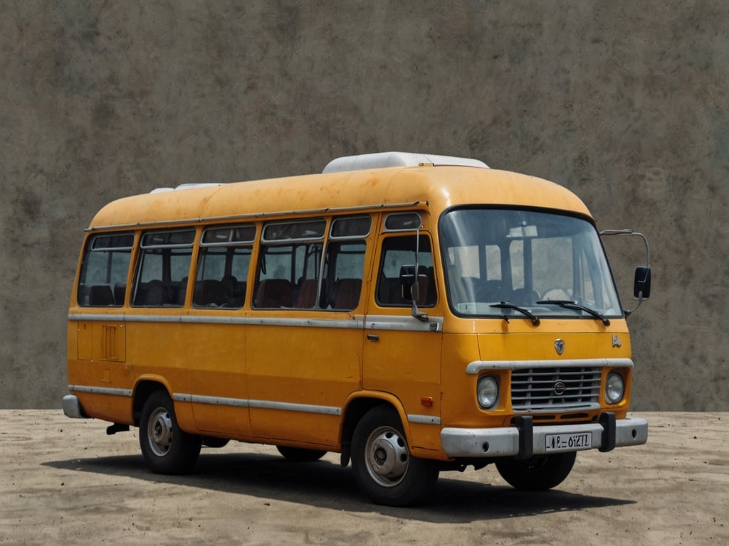 Auf dem Bild ist ein gelber Minibus zu sehen. In Uganda sind solche Fahrzeuge oft als 