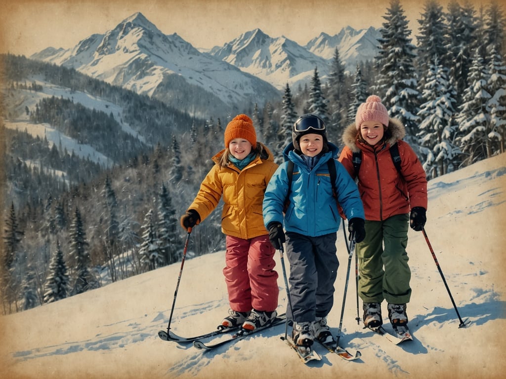 Auf dem Bild sind drei fröhliche Kinder zu sehen, die in einem winterlichen Landschaftssetting Ski fahren. Diese Aktivität ist ideal für Familien in der Winterzeit. 

Hier sind einige familienfreundliche Aktivitäten, die ebenfalls für die Winterzeit geeignet sind:

1. **Rodeln**: Eine aufregende und einfache Möglichkeit, Zeit im Freien zu verbringen.
2. **Schneemann bauen**: Kreativ sein und gemeinsam Spaß im Schnee haben.
3. **Winterwanderungen**: Die atemberaubende Schneelandschaft erkunden und die Natur genießen.
4. **Eislaufen**: Auf zugefrorenen Teichen oder Eishallen eine tolle Zeit verbringen.
5. **Winterliche Bastelprojekte**: Drinnen kreativ werden und z.B. Weihnachtsdeko basteln.

Diese Aktivitäten fördern nicht nur die Bewegung, sondern auch das Miteinander der Familie in der kalten Jahreszeit.