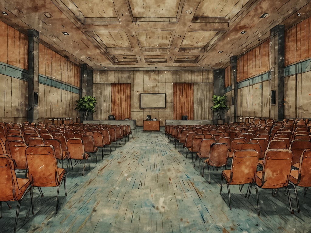 Auf dem Bild ist ein Konferenzraum oder ein Veranstaltungsraum zu sehen. Die Anordnung der Stühle deutet darauf hin, dass der Raum für eine größere Veranstaltung, wie beispielsweise eine Tagung, ein Seminar oder eine Präsentation, genutzt werden kann. 

Der Raum ist mit einer Präsentationsfläche ausgestattet, die möglicherweise eine Leinwand oder einen Bildschirm beinhaltet, sowie einem Tisch und einem Stuhl für den Referenten. Solche Eventmöglichkeiten sind ideal für Firmenveranstaltungen, Workshops oder Schulungen, und bieten ausreichend Platz für Teilnehmer, um komfortabel zu sitzen und aktiv an der Veranstaltung teilzunehmen. 

Zusätzliche Annehmlichkeiten, die oft in solchen Räumen zu finden sind, könnten technische Ausstattung wie Projektoren, Audioanlagen und WLAN sein, um die Veranstaltung zu unterstützen.