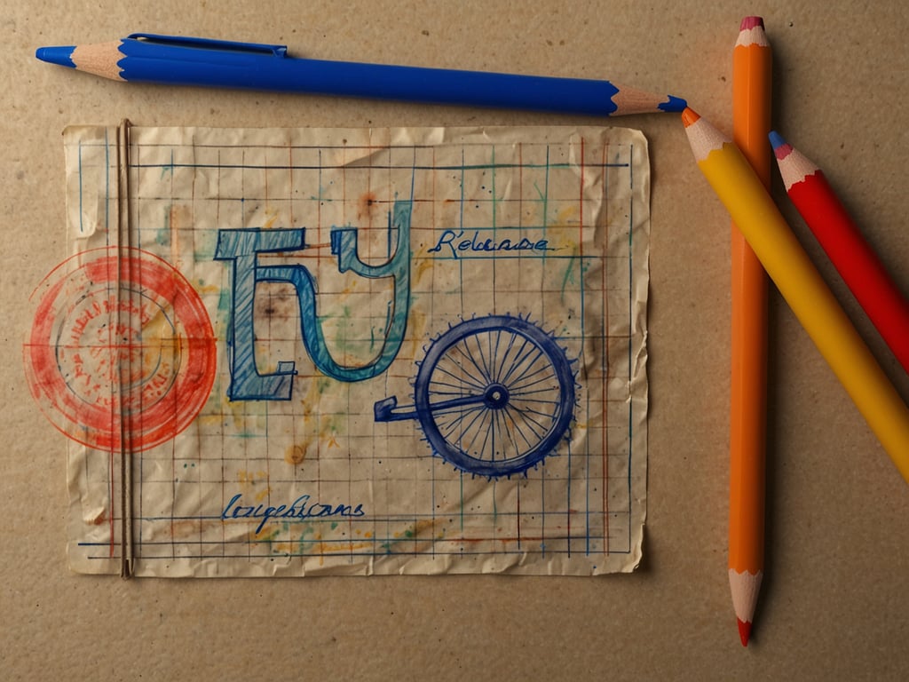 Auf dem Bild ist ein handgezeichnetes Blatt zu sehen, das einen Schriftzug und eine Fahrradzeichnung zeigt. Um das Blatt herum liegen farbige Buntstifte und ein blauer Stift. Dies könnte darauf hindeuten, dass kreative Tätigkeiten und Entspannung eine wichtige Rolle in der Freizeit spielen, während das Thema des Fahrrads möglicherweise auch die aktive Mobilität im Alltag betont. Hier wird das Gleichgewicht zwischen Business und Freizeit durch kreative Inspiration und körperliche Aktivität verdeutlicht.