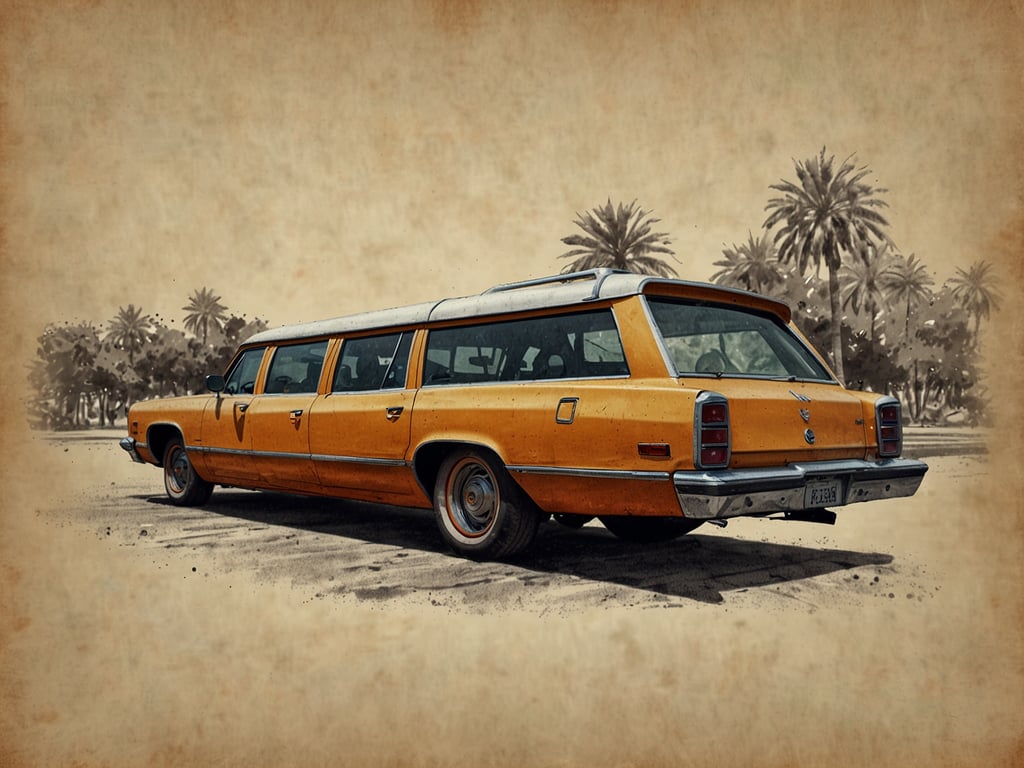 Auf dem Bild ist ein gelber Oldtimer-Wagen zu sehen, der als Limousine gestaltet ist. Der Wagen hat einen nostalgischen Look und steht in einer Umgebung mit Palmen, was ihm einen rustikalen Charme verleiht. 

Gästebewertungen könnten hervorheben, dass solch ein Fahrzeug oft für besondere Anlässe wie Hochzeiten oder Fotoshootings gemietet wird. Zusätzlich könnten Services wie Limousinenfahrten für Events oder Stadtrundfahrten angeboten werden, um das Erlebnis noch unvergesslicher zu gestalten. Gäste schätzen häufig die einzigartige Atmosphäre und den nostalgischen Flair, den solche Fahrzeuge mit sich bringen.
