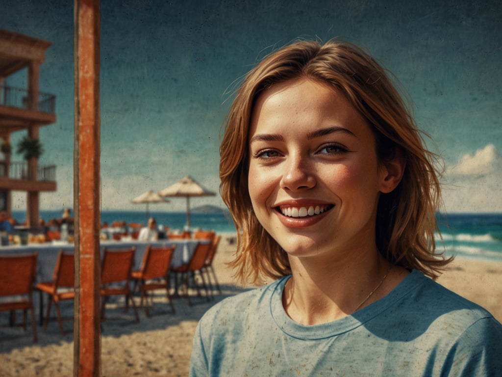 Auf dem Bild sieht man eine lächelnde junge Frau vor einem schönen Strandhintergrund mit einem Restaurantbereich. Solche Szenen erzeugen oft eine positive Atmosphäre und können mit hervorragender Servicequalität assoziiert werden.

Gäste in solchen Umgebungen berichten häufig von einer entspannten Stimmung, die durch freundliches Personal und aufmerksame Bedienung unterstützt wird. Ein schönes Lächeln, wie das der Frau, trägt dazu bei, den persönlichen und herzlichen Service zu fördern. 

Einladende Umgebung und qualitativ hochwertige Speisen können das Gästeerlebnis stark verbessern. Gastfreundschaft ist oft entscheidend für die Zufriedenheit der Gäste, und positive Interaktionen mit dem Personal hinterlassen einen bleibenden Eindruck.