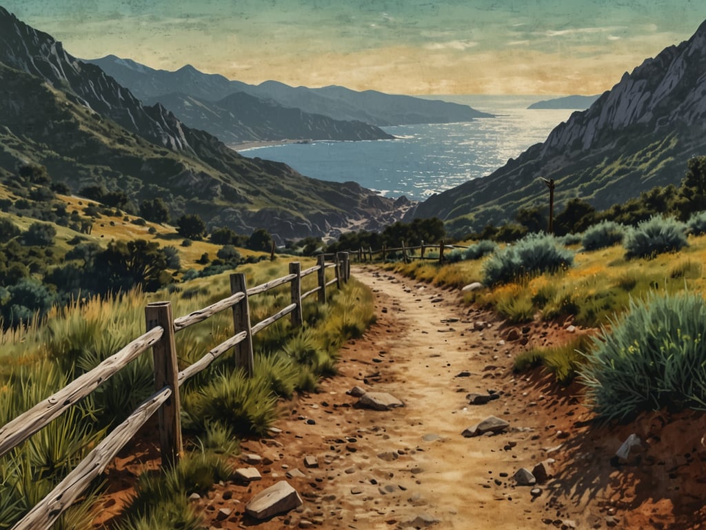 Auf dem Bild ist ein malerischer Weg zu sehen, der durch eine hügelige, bewaldete Landschaft führt und auf das Meer blickt. Um die Umgebung zu genießen, könnte man hier wunderbar wandern, Rad fahren oder ein Picknick machen. 

Die sanften Hügel und die frische Luft bieten sich ideal für Naturbeobachtungen. Vielleicht könnte man ein Fernglas mitbringen, um Vögel oder andere Wildtiere zu beobachten. Auch die Aussicht auf das Wasser lädt dazu ein, eine Pause einzulegen und die Schönheit der Natur zu genießen. In der Nähe könnte man zudem Aktivitäten wie Kajakfahren oder Schwimmen in den ruhigen Gewässern unternehmen.